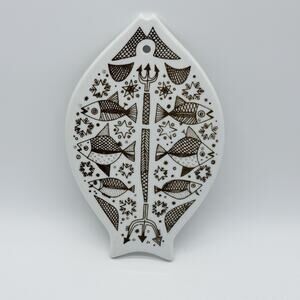 MCM Porsgrund Norway Porcelain Brown Fish Wall Plaque Trivet Plate Scandinavian